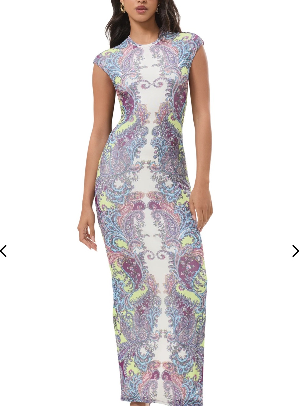 AFRM Cap-Sleeve Paisley Maxi Dress in White and Pastel purple